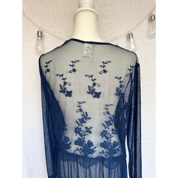 Forgotten Grace Navy Blue Long Sleeve Sheer Lace Topper Cardigan Large - Picture 8 of 10